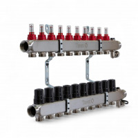 501210 Коллектор на 10 конт., с расходомерами, краном Маевск. и сливным, нерж.сталь Tervix Pro Line