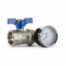 545023 Кран з термоманометром (синя ручка), Tervix