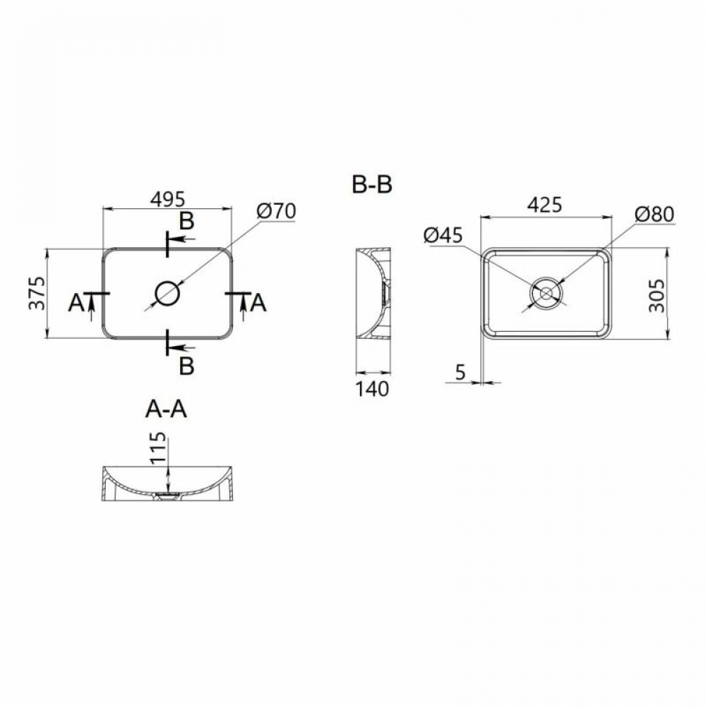 Раковина накладна Qtap Robin 500х380х140 мм, Beige, прямокутна, з донним клапаном QT04116302SB SD00054298