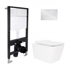 Готове рішення Qtap для ванної кімнати: підвісний унітаз Crow Rimless 520x360x290 + комплект інсталяції Standard (лінійна клавіша Chrome)