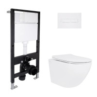 Готове рішення Qtap для ванної кімнати: підвісний унітаз Jay Ultra Quiet 485x360x320 + комплект інсталяції Standard (лінійна клавіша White)