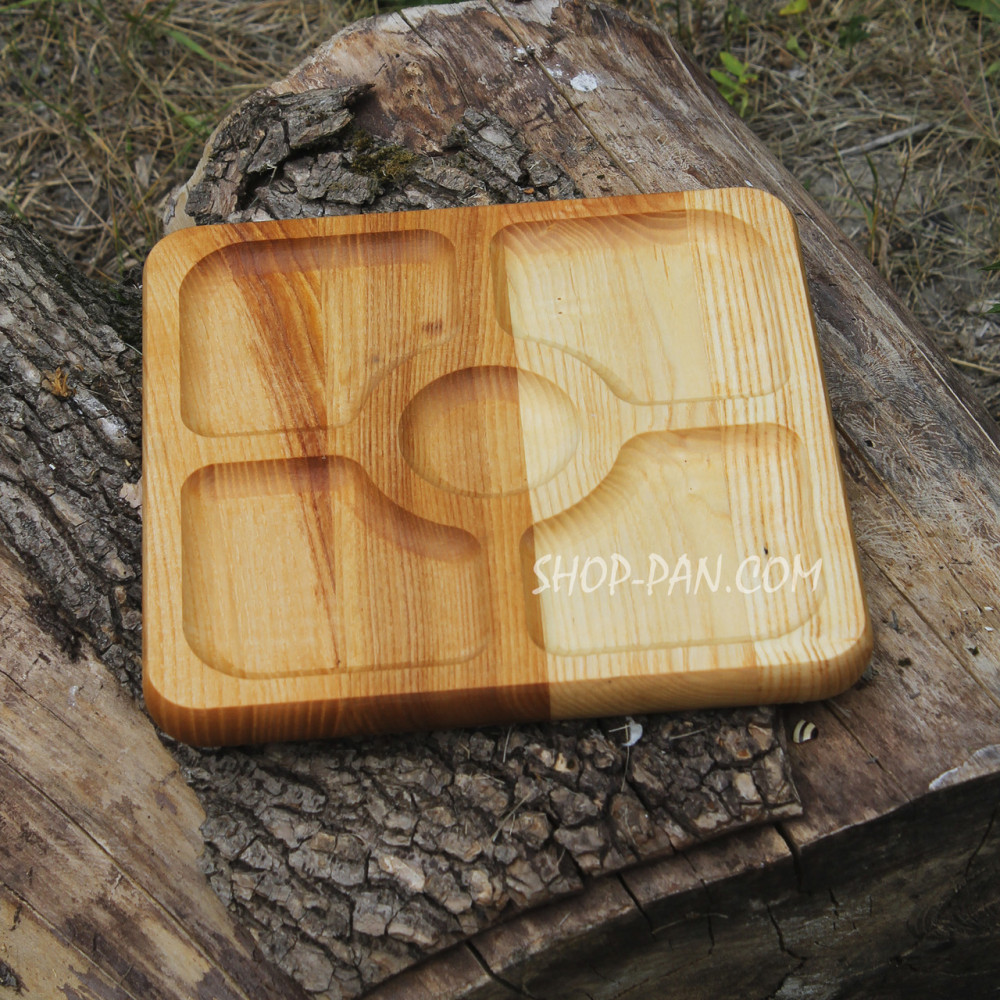 Менажниця дерев'яна 25 см, квадратна, на 5 секцій, двостороння 2425824559