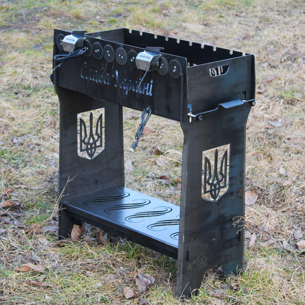 Мангал із вбудованою шашличницею та мотором на 10 шампурів із регулюванням висоти дна щодо шампурів 2425825608