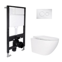 Готове рішення Qtap для ванної кімнати: підвісний унітаз Jay Rimless 520x360x320 + комплект інсталяції Standard (кругла клавіша Chrome)