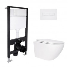 Готове рішення Qtap для ванної кімнати: підвісний унітаз Jay Rimless 520x360x320 + комплект інсталяції Standard (лінійна клавіша White)