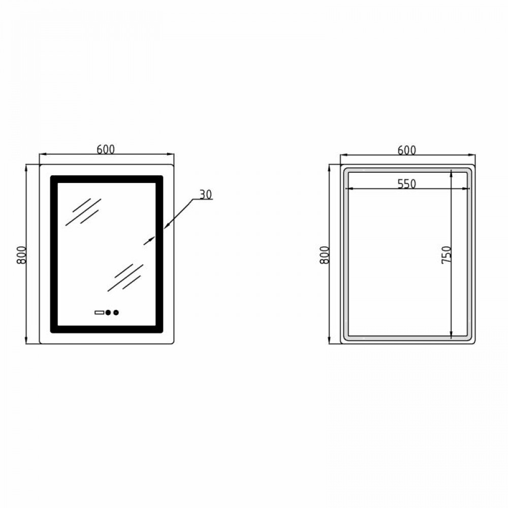 Дзеркало Lidz Kubis (KU2) 600х800 з годинником, з LED-підсвічуванням Touch, з антизапотіванням, з димером, рег. яскравості LDKU600800CL49280 SD00055404