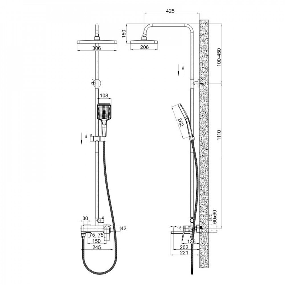 Душова система універсальна Qtap Nando на три споживача (з виливом) QTNAN111CRM48653 Chrome SD00054777