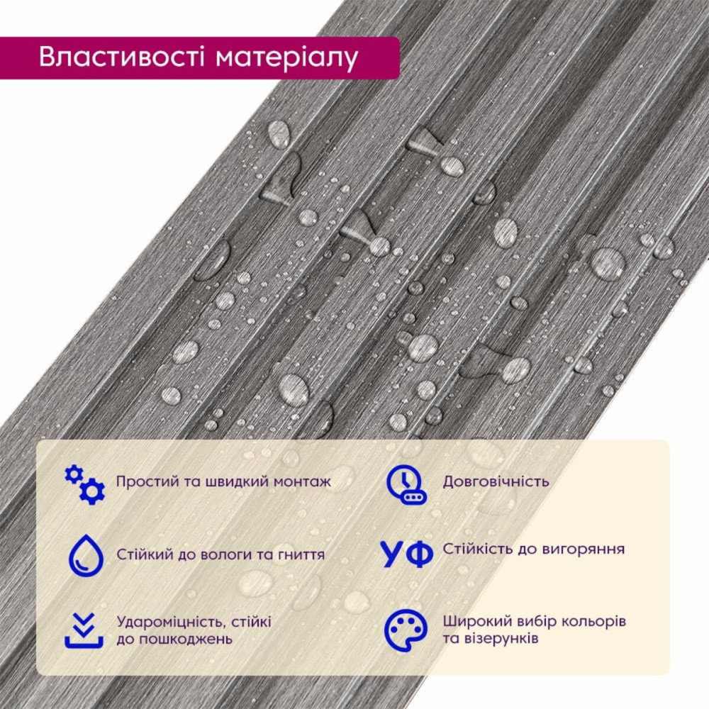 Рейка декоративная WPC стеновая 3000х150х9мм Серая SW-00001870 SW-00001870