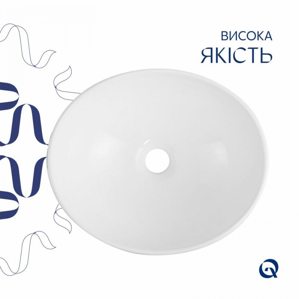 Раковина накладна Qtap Dove 415x340x140 мм, Marble, овальна, з донним клапаном QTDOV188SB49785 SD00055909
