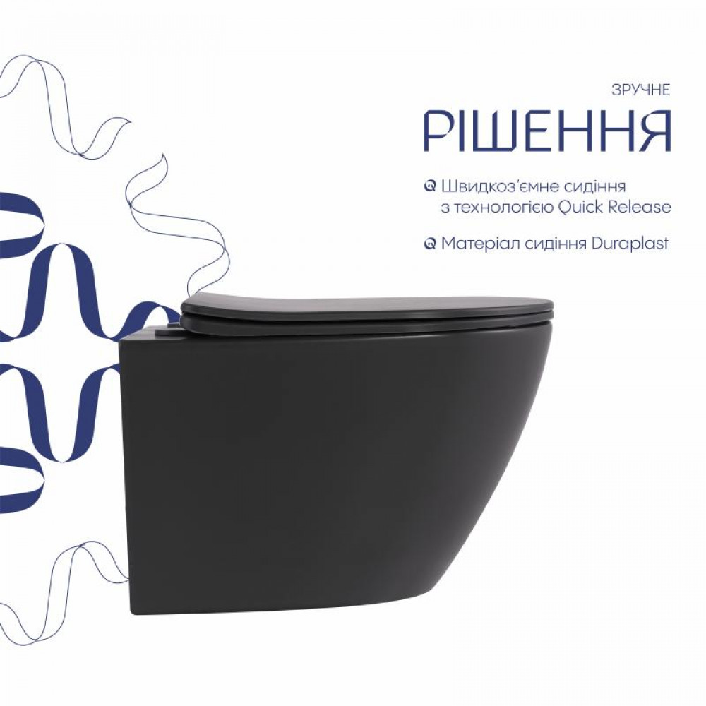 Унітаз підвісний Qtap Robin Ultra Quiet 520×365×340 мм, Anthracite, з сидінням Slim Duroplast / Soft-close / Quick Release QTROB26AN48995 SD00055119