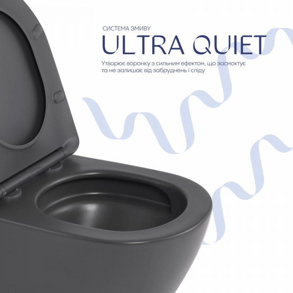 Унітаз підвісний Qtap Robin Ultra Quiet 520×365×340 мм, Anthracite, з сидінням Slim Duroplast / Soft-close / Quick Release QTROB26AN48995 SD00055119