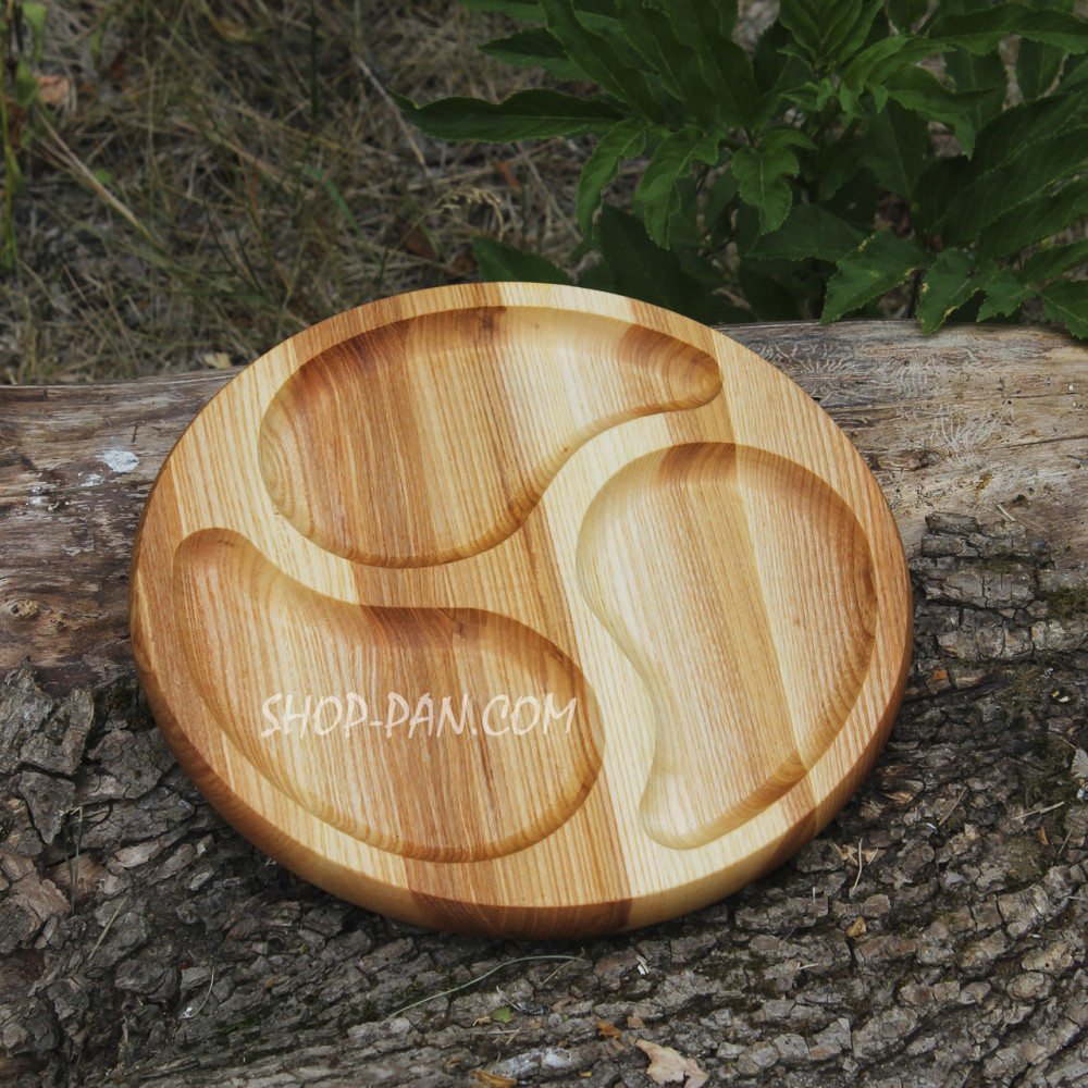 Менажниця дерев'яна 25 см, кругла, на 3 секції, двостороння 2425824560