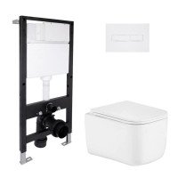 Готове рішення Qtap для ванної кімнати: підвісний унітаз Gemini Ultra Quiet 485x340x350 + комплект інсталяції Standard (лінійна клавіша White)