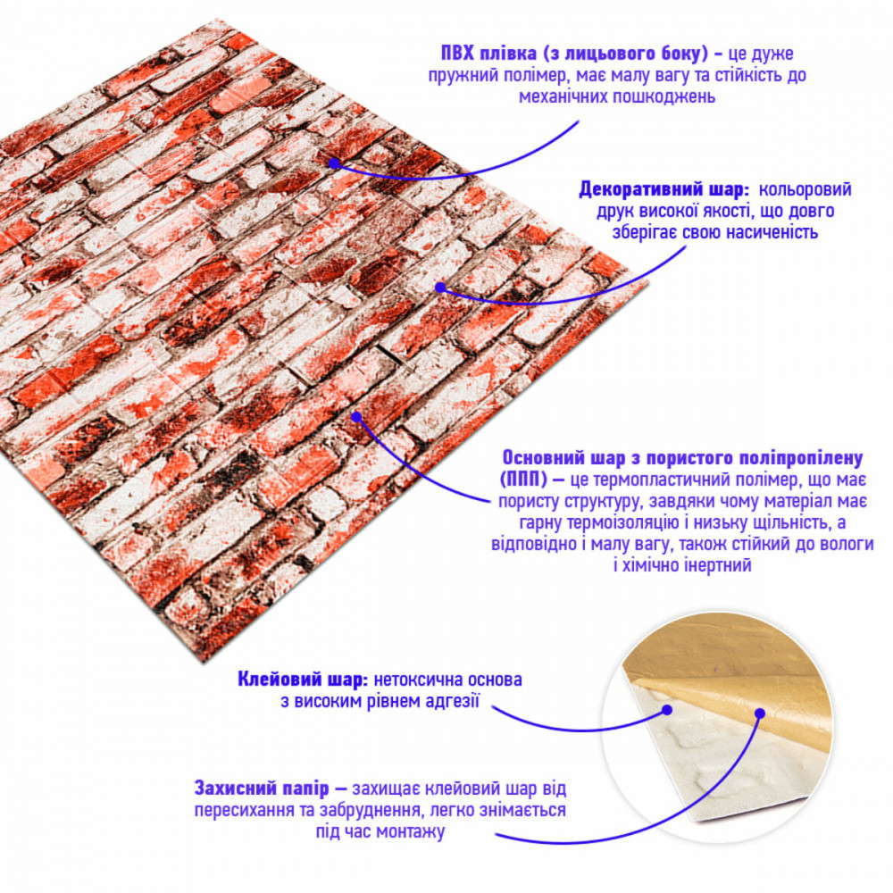 Декоративная 3D панель 700х770х4мм Красно-белый кирпич (341) SW-00000533 SW-00000533
