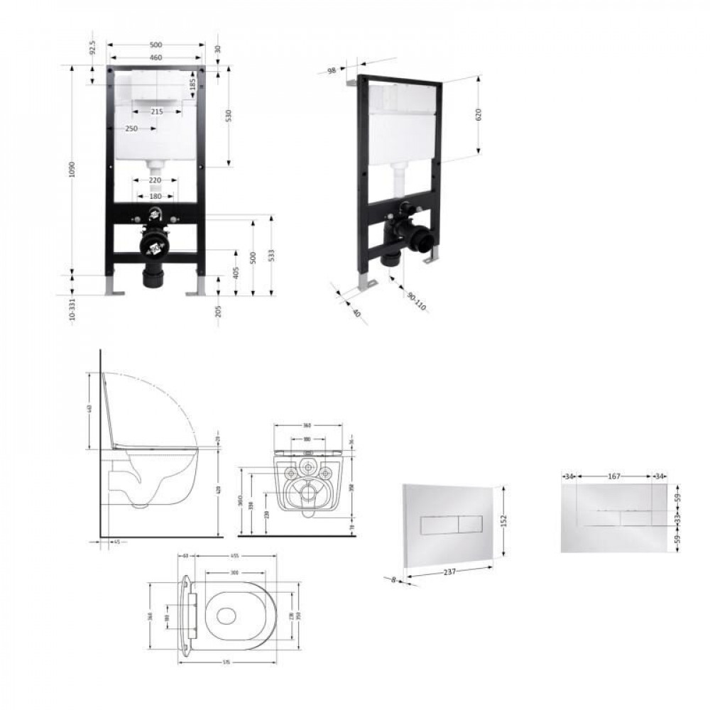 Готове рішення Qtap для ванної кімнати: підвісний унітаз Taurus Ultra Quiet 515x360x350 + комплект інсталяції Standard (лінійна клавіша Chrome) SD00057778