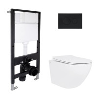 Готове рішення Qtap для ванної кімнати: підвісний унітаз Jay Rimless 485x360x320 + комплект інсталяції Standard (кругла клавіша Black)