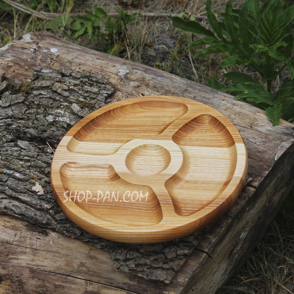 Менажниця дерев'яна 25 см, кругла, на 4 секції, двостороння 2425824561