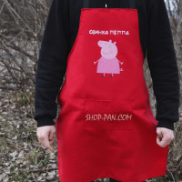 Фартук красный (саржа) с вашим принтом - свинка пеппа