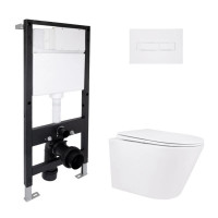 Готове рішення Qtap для ванної кімнати: підвісний унітаз Swan Rimless 520x360x320 + комплект інсталяції Standard (лінійна клавіша White)