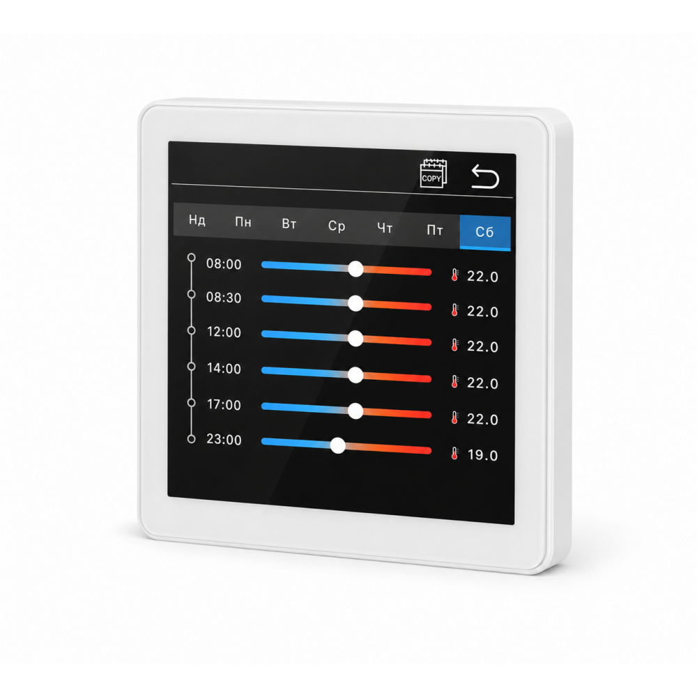 114151 Кімнатний сенсорний термостат з WiFi управлінням Tervix Pro Line WiFi TouchScreen Thermostat (підлога), білий 114151