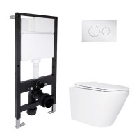 Готове рішення Qtap для ванної кімнати: підвісний унітаз Swan Ultra Quiet 485x360x320 + комплект інсталяції Standard (кругла клавіша Chrome)