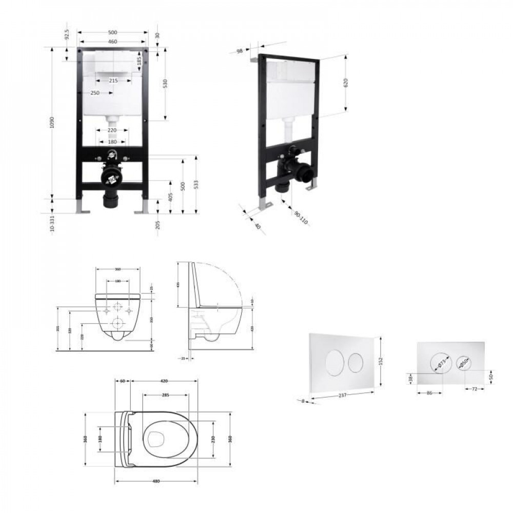 Готове рішення Qtap для ванної кімнати: підвісний унітаз Swan Ultra Quiet 485x360x320 + комплект інсталяції Standard (кругла клавіша Chrome) SD00057751