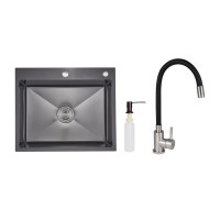 Акційний набір Lidz: мийка інтегрована Decor Black PVD Honeycomb 2,5/0,5 мм + Змішувач Aria для кухні з гнучким виливом (k35) Black