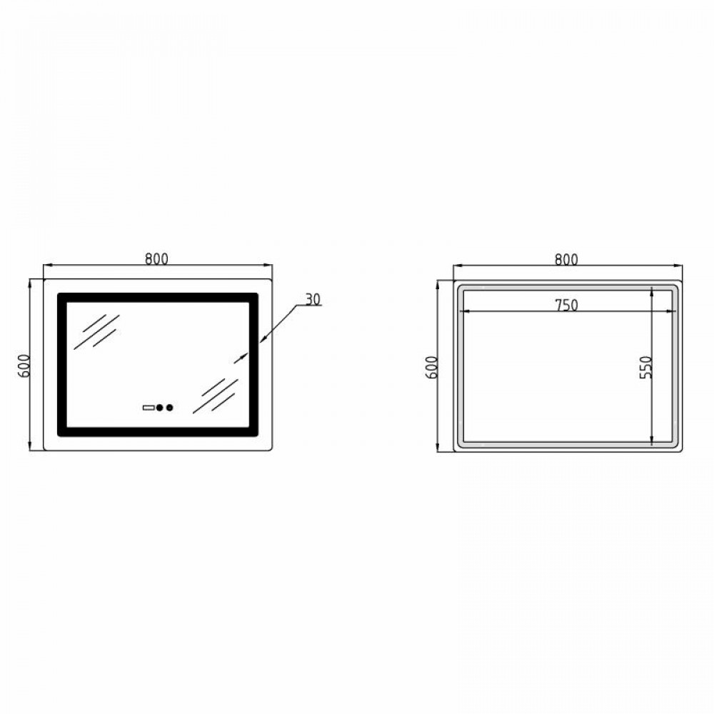 Дзеркало Lidz Kubis (KU2) 800х600 з годинником, з LED-підсвічуванням Touch, з антизапотіванням, з димером, рег. яскравості LDKU800600CL48281 SD00055405