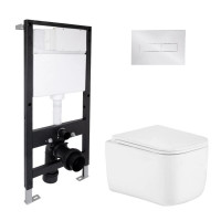 Готове рішення Qtap для ванної кімнати: підвісний унітаз Gemini Ultra Quiet 485x340x350 + комплект інсталяції Standard (лінійна клавіша Chrome)
