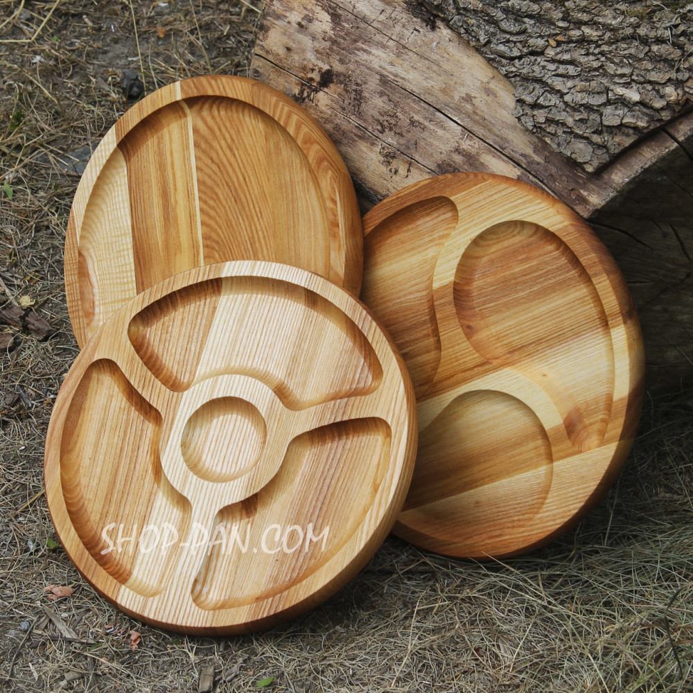 Менажниця дерев'яна 35 см, кругла, на 4 секції, двостороння, 1 2527526715