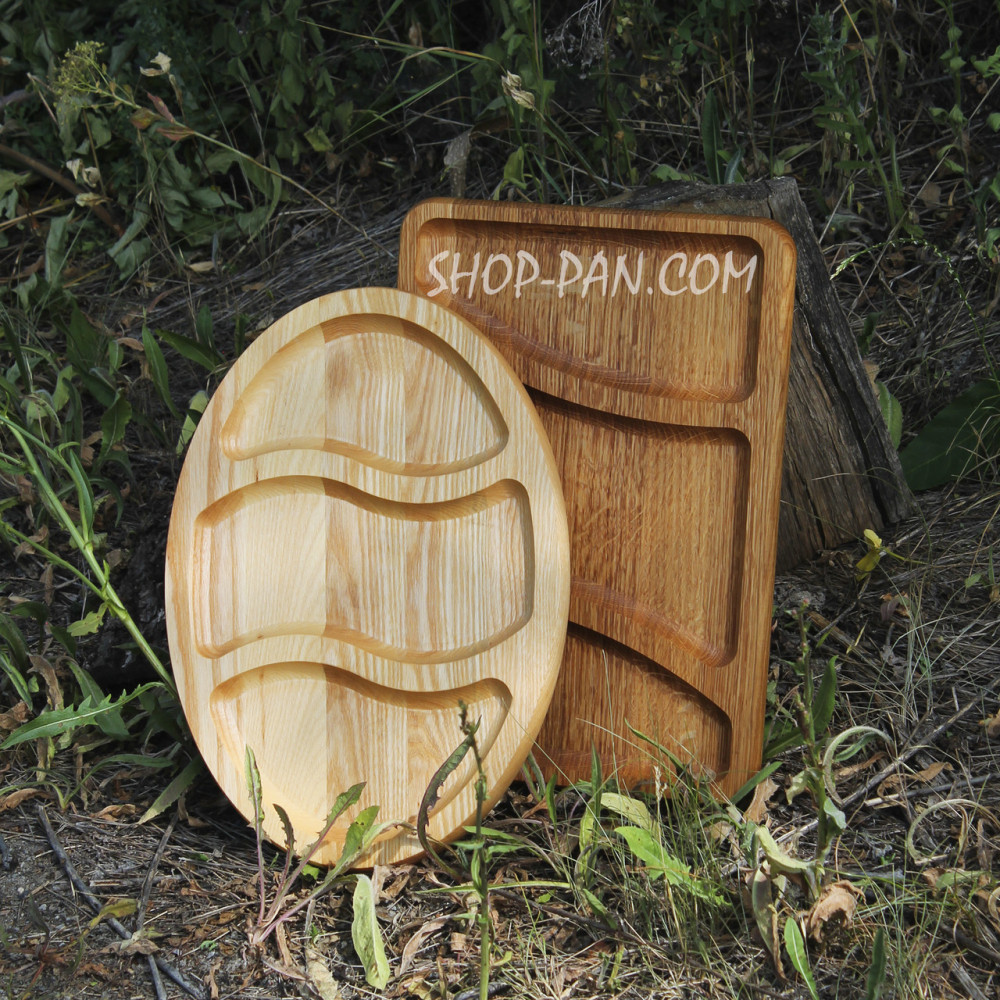 Менажниця дерев'яна 25x35 см, овальна, на 3 секції, двостороння 2425824562