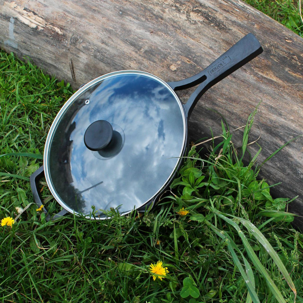 Сковорода чавунна 26 см зі скляною кришкою 2425825729