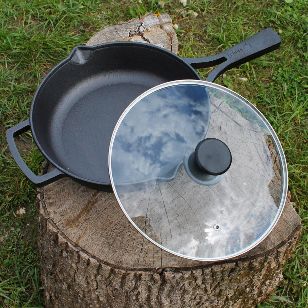 Сковорода чавунна 26 см зі скляною кришкою 2425825729