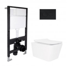Готове рішення Qtap для ванної кімнати: підвісний унітаз Crow Rimless 520x360x290 + комплект інсталяції Standard (кругла клавіша Black)