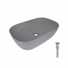 Раковина накладна Qtap Robin 600x390x150 мм, Stone grey, прямокутна, з донним клапаном QTROB188SG49786