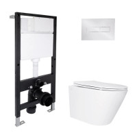 Готове рішення Qtap для ванної кімнати: підвісний унітаз Swan Ultra Quiet 485x360x320 + комплект інсталяції Standard (лінійна клавіша Chrome)