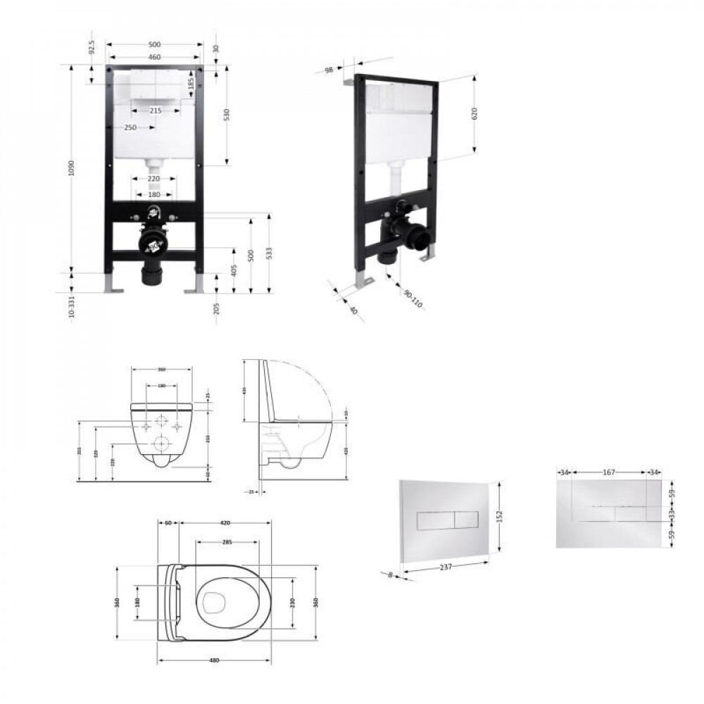 Готове рішення Qtap для ванної кімнати: підвісний унітаз Swan Ultra Quiet 485x360x320 + комплект інсталяції Standard (лінійна клавіша Chrome) SD00057754