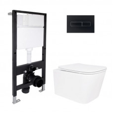 Готове рішення Qtap для ванної кімнати: підвісний унітаз Crow Ultra Quiet 485x340x290 + комплект інсталяції Standard (лінійна клавіша Black)