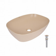 Раковина накладная Qtap Cardinal 500х380х140 мм, Beige, прямоугольная, с донным клапаном QTCAR188SB49825