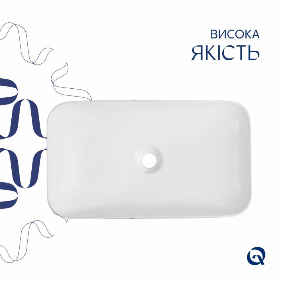 Раковина накладна Qtap Tern Раковина накладна 610x350x135 мм, Marble, прямокутна, з донним клапаном QTTER188MR49791 SD00055915