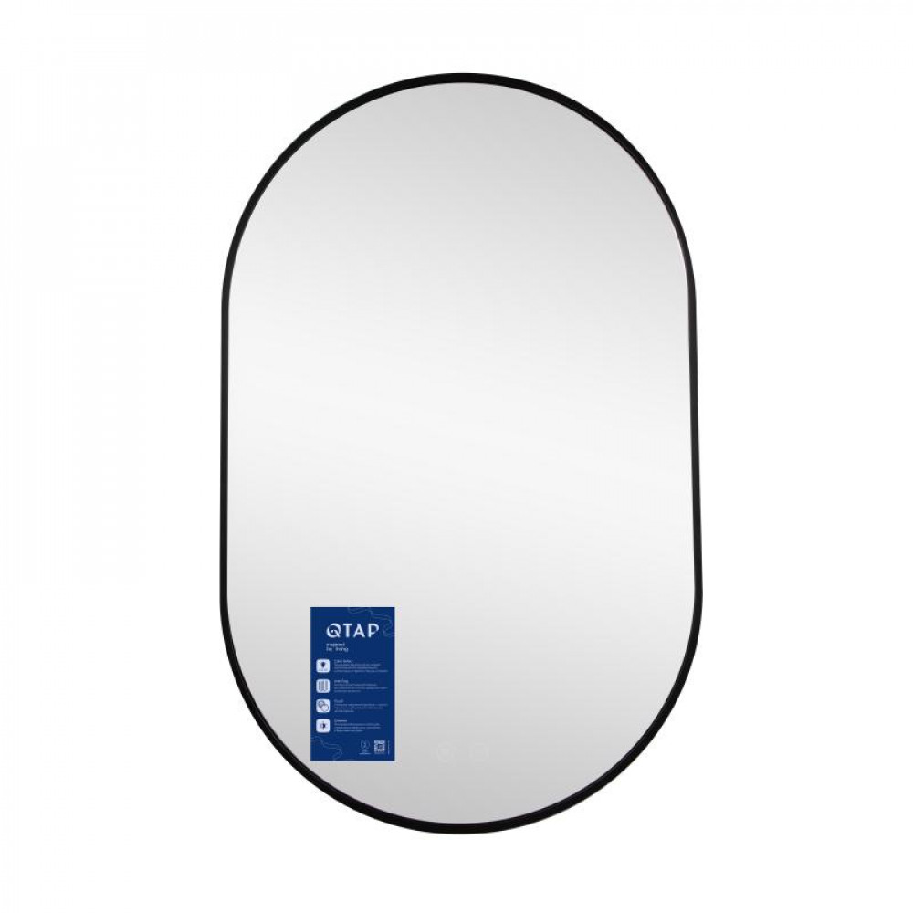 Дзеркало Qtap Scorpio (SC1) з LED-підсвічуванням Touch, з антизапотіванням, з димером, рег. темп. кольору (3000-6500K) Black QTSC500800 SD00055400