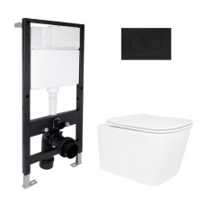Готове рішення Qtap для ванної кімнати: підвісний унітаз Crow Rimless 485x340x330 + комплект інсталяції Standard (кругла клавіша Black)