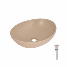 Раковина накладна Qtap Dove 415x340x140 мм, Beige, овальна, з донним клапаном QTDOV188SB49784