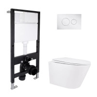 Готове рішення Qtap для ванної кімнати: підвісний унітаз Swan Rimless 520x360x320 + комплект інсталяції Standard (кругла клавіша Chrome)