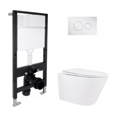 Готове рішення Qtap для ванної кімнати: підвісний унітаз Swan Rimless 520x360x320 + комплект інсталяції Standard (кругла клавіша Chrome)