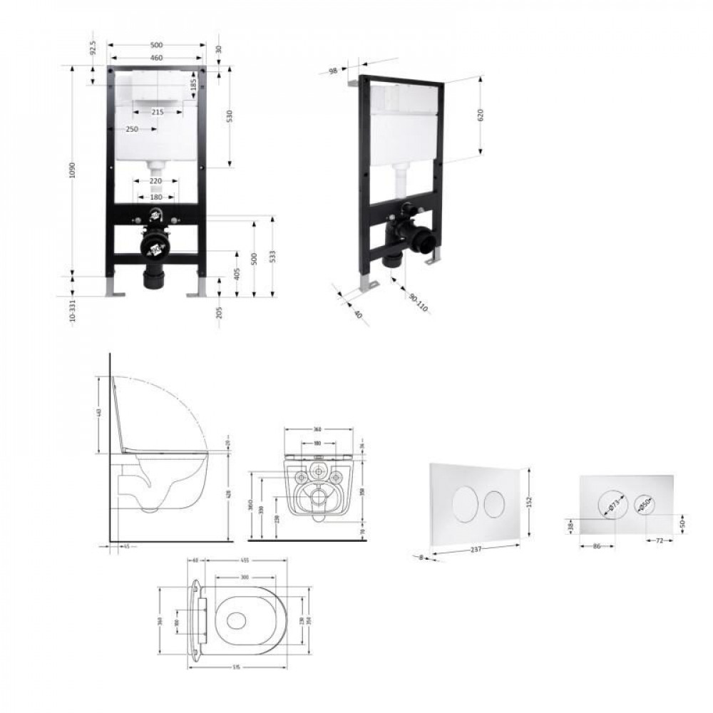 Готове рішення Qtap для ванної кімнати: підвісний унітаз Taurus Ultra Quiet 515x360x350 + комплект інсталяції Standard (кругла клавіша Chrome) SD00057775