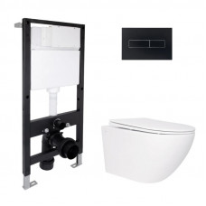 Готове рішення Qtap для ванної кімнати: підвісний унітаз Jay Rimless 520x360x320 + комплект інсталяції Standard (лінійна клавіша Black)