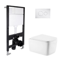Готове рішення Qtap для ванної кімнати: підвісний унітаз Gemini Ultra Quiet 520x360x350 + комплект інсталяції Standard (кругла клавіша Chrome)