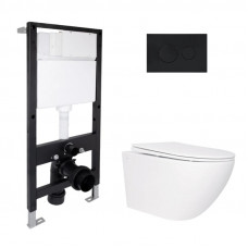 Готове рішення Qtap для ванної кімнати: підвісний унітаз Jay Rimless 520x360x320 + комплект інсталяції Standard (кругла клавіша Black)