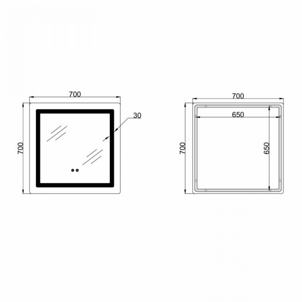 Дзеркало Lidz Kubis (KU2) 700х700 з LED-підсвічуванням Touch, з антизапотіванням, з димером, рег. яскравості LDKU70070049288 SD00055412